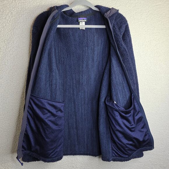 Patagonia M's Large Blue Navy Hooded Fleece Jacket W Zip Closures Pockets W Zip - Picture 9 of 16